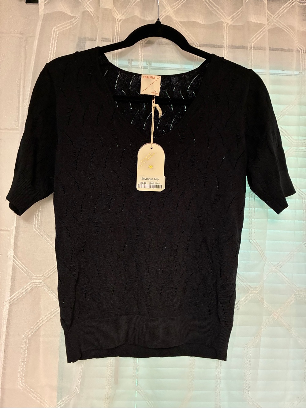 Kerisma Black Short Sleeve V-Neck Knit Tee